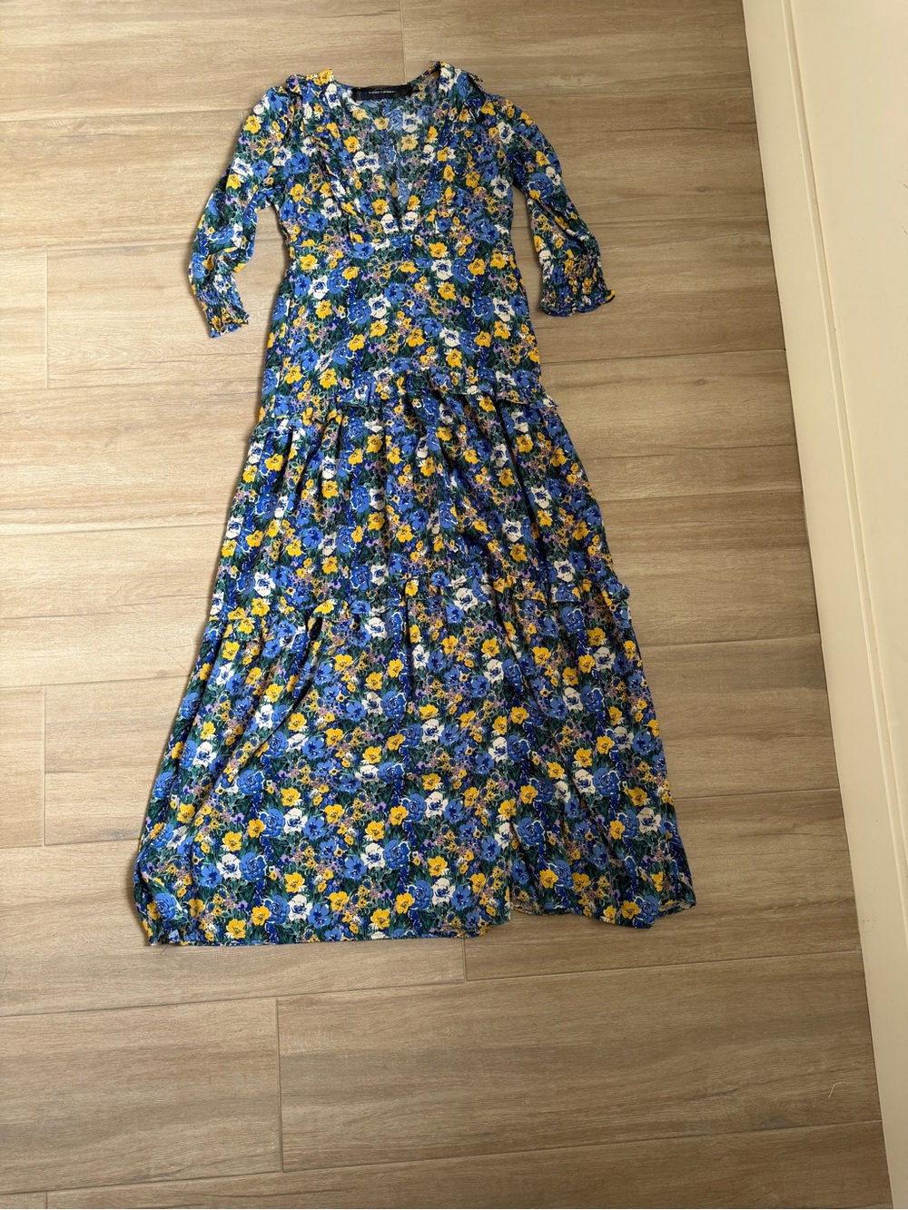 Blue and Yellow Floral Maxi Dress - Women